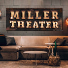 Theater "Marquee"-style Sign handmade by ToeFishArt. Original, custom, personalized wall decor signs. Canvas, Wood or Metal. Rustic modern farmhouse, cottagecore, vintage, retro, industrial, Americana, primitive, country, coastal, minimalist.