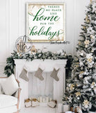 There's No Place Like Home for the Holidays Sign handmade by ToeFishArt. Original, custom, personalized wall decor signs. Canvas, Wood or Metal. Rustic modern farmhouse, cottagecore, vintage, retro, industrial, Americana, primitive, country, coastal, minimalist.