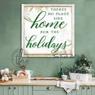 There's No Place Like Home for the Holidays Sign handmade by ToeFishArt. Original, custom, personalized wall decor signs. Canvas, Wood or Metal. Rustic modern farmhouse, cottagecore, vintage, retro, industrial, Americana, primitive, country, coastal, minimalist.