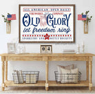 Toe Fish Art Old Glory Fireworks Let Freedom Ring 4th of July Sign Vintage Fourth Of July Decor handmade by ToeFishArt. Original, custom, personalized wall decor signs. Canvas, Wood or Metal. Rustic modern farmhouse, cottagecore, vintage, retro, industrial, Americana, primitive, country, coastal, minimalist.