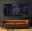 Beware Something Wicked This Way Comes Enter If You Dare Canvas or Outdoor Metal Sign Rustic Black Color Style handmade by ToeFishArt. Original, custom, personalized wall decor signs. Canvas, Wood or Metal. Rustic modern farmhouse, cottagecore, vintage, retro, industrial, Americana, primitive, country, coastal, minimalist.