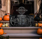 Cemetery Personalize-able Custom Halloween Home Decor Canvas or Outdoor Metal Sign handmade by ToeFishArt. Original, custom, personalized wall decor signs. Canvas, Wood or Metal. Rustic modern farmhouse, cottagecore, vintage, retro, industrial, Americana, primitive, country, coastal, minimalist.