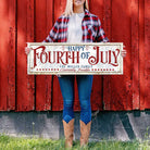 Toe Fish Art's personalized 'Happy Fourth of July' wall decor sign featuring a vintage-inspired design, and showcasing your family name with the phrase 'Celebrating Freedom.' This red, white, and blue Independence Day decoration is available in durable framed canvas, handmade in the USA from start to finish, perfect for enhancing your patriotic theme, July 4th parties, and summer decor. Built to last with genuine craftsmanship, this authentic sign adds rustic charm and heritage quality to any home.