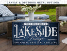 Personalized Lakeside Bar Sign handmade by ToeFishArt. Original, custom, personalized wall decor signs. Canvas, Wood or Metal. Rustic modern farmhouse, cottagecore, vintage, retro, industrial, Americana, primitive, country, coastal, minimalist.