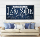 Personalized Lakeside Bar Sign handmade by ToeFishArt. Original, custom, personalized wall decor signs. Canvas, Wood or Metal. Rustic modern farmhouse, cottagecore, vintage, retro, industrial, Americana, primitive, country, coastal, minimalist.