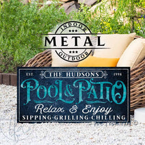 Available in multiple colors and sizes, this top selling Toe Fish Art Personalized Pool & Patio sign combines durability and style. Its solid aluminum construction is waterproof, rustproof, and built to withstand the elements, making it perfect for poolside, patios, and outdoor entertainment. Be surrounded by decor you LOVE! Toe Fish Art makes artisan wall art with American materials. Proudly Made in the USA, each piece is expertly constructed with genuine craftsmanship, heritage quality, and rustic charm.