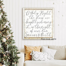 O Holy Night Sign handmade by ToeFishArt. Original, custom, personalized wall decor signs. Canvas, Wood or Metal. Rustic modern farmhouse, cottagecore, vintage, retro, industrial, Americana, primitive, country, coastal, minimalist.