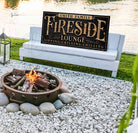 Custom Fireside Lounge Personalized Sign in exterior outdoor metal handmade by ToeFishArt. Original, custom, personalized wall decor signs. Canvas, Wood or Metal. Rustic modern farmhouse, cottagecore, vintage, retro, industrial, Americana, primitive, country, coastal, minimalist.