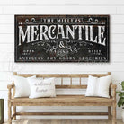 Mercantile Personalized Sign handmade by ToeFishArt. Original, custom, personalized wall decor signs. Canvas, Wood or Metal. Rustic modern farmhouse, cottagecore, vintage, retro, industrial, Americana, primitive, country, coastal, minimalist.