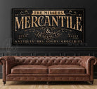 Mercantile Personalized Sign handmade by ToeFishArt. Original, custom, personalized wall decor signs. Canvas, Wood or Metal. Rustic modern farmhouse, cottagecore, vintage, retro, industrial, Americana, primitive, country, coastal, minimalist.