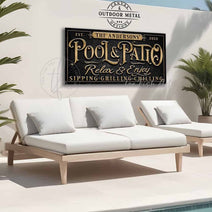 Available in multiple colors and sizes, this top selling Toe Fish Art Personalized Pool & Patio sign combines durability and style. Its solid aluminum construction is waterproof, rustproof, and built to withstand the elements, making it perfect for poolside, patios, and outdoor entertainment. Be surrounded by decor you LOVE! Toe Fish Art makes artisan wall art with American materials. Proudly Made in the USA, each piece is expertly constructed with genuine craftsmanship, heritage quality, and rustic charm.