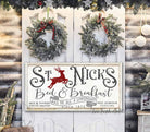 Toe Fish Art St Nicks Bed & Breakfast Vintage White Canvas or Outdoor Metal Sign Christmas Holiday Home Decor handmade by ToeFishArt. Original, custom, personalized wall decor signs. Canvas, Wood or Metal. Rustic modern farmhouse, cottagecore, vintage, retro, industrial, Americana, primitive, country, coastal, minimalist.