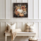 Vintage-inspired farmhouse style sign featuring white and orange heirloom pumpkins with autumn flowers. Toe Fish Art creates quality, artisan-made wall décor using American-sourced materials. Proudly made in the USA, each sign is built to last with heritage craftsmanship and rustic charm. Custom, timeless designs for indoor/outdoor spaces. Discover handcrafted American wall art at toefishart.com.