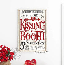 Kissing Booth Valentine's Day Seasonal Decoration Vertical Canvas or Metal Sign (color options)