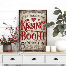 Kissing Booth Valentine's Day Seasonal Decoration Vertical Canvas or Metal Sign (color options)