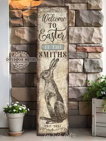 Welcome to Easter Canvas or Outdoor Metal Personalizable Family Name Vertical Porch Greeter Sign