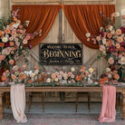 Welcome to Our Beginning personalized vintage-inspired wedding sign by Toe Fish Art, featuring couple’s names and date, gorgeous vintage black background with rustic gold lettering, available as framed canvas or outdoor waterproof metal — a unique, rustic chic wedding ceremony and reception keepsake decoration, designed and handcrafted in the USA. Ideal for indoor and outdoor spaces. Built to last with genuine craftsmanship, this authentic sign adds classic charm and heritage quality to your special day.