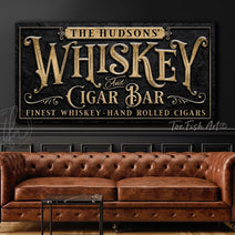 Whiskey and Cigar Bar Personalize-able Sign (color options)