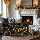 This personalized Happy New Year decoration sign by Toe Fish Art evokes the opulence of 1920s Paris, blending gold elegance with sleek black sophistication. Available in framed canvas or weather-resistant outdoor metal, perfect for any setting—from intimate home displays to outdoor entertaining. Customize this sign to reflect your personal style or celebration theme. Transform your space into a venue worthy of champagne toasts and cherished moments.