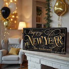 This personalized Happy New Year decoration sign by Toe Fish Art evokes the opulence of 1920s Paris, blending gold elegance with sleek black sophistication. Available in framed canvas or weather-resistant outdoor metal, perfect for any setting—from intimate home displays to outdoor entertaining. Customize this sign to reflect your personal style or celebration theme. Transform your space into a venue worthy of champagne toasts and cherished moments.