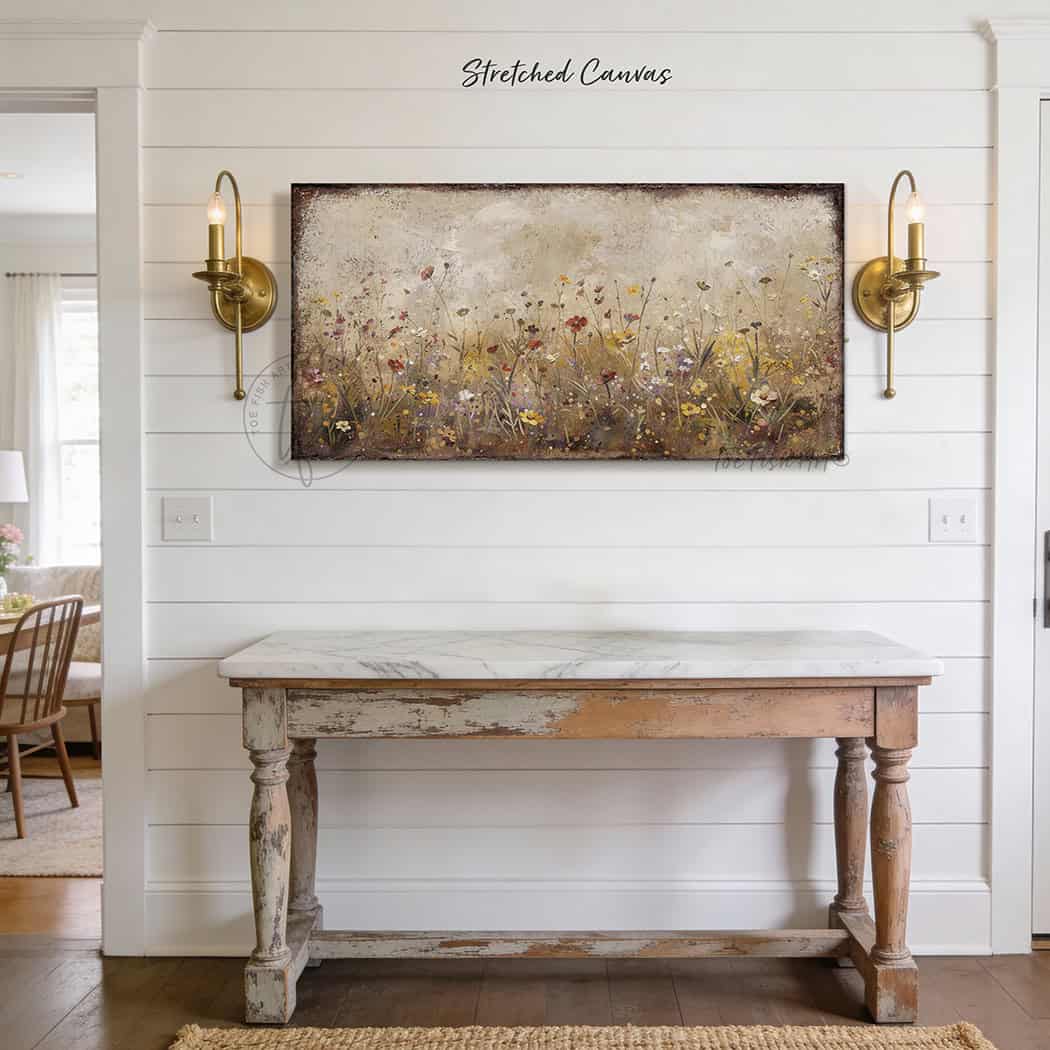 Bring timeless elegance to your home decor with this captivating Vintage Wildflower Meadow wall art. The versatile design complements farmhouse, cottage, and contemporary spaces alike to create a peaceful sanctuary. Be surrounded by decor you LOVE! Choose between premium framed canvas or durable outdoor metal. Toe Fish Art makes artisan wall art with American materials. Proudly Made in the USA, each piece is expertly constructed with genuine craftsmanship, heritage quality, and rustic charm.