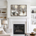 Elevate your space with this expertly curated 2-piece wall art collection by Toe Fish Art, displaying a whitetail buck deer amid snowy winter forest scenery alongside a serene woodland stream, in framed canvas or outdoor-grade metal. An investment in timeless, nature-inspired cottagecore home décor that resonates with cozy cabin lodge vibes. Toe Fish Art makes artisan wall décor with American materials. Proudly Made in the USA; expertly constructed; genuine craftsmanship, heritage quality, rustic charm.