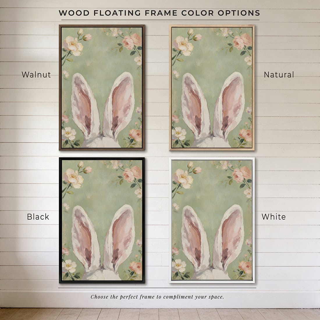 Hop into spring with this vintage floral bunny wall decor by Toe Fish Art! Using soft green and pink pastels, this cottagecore artwork brings a playful vibe with adorable bunny ears peeking up through flowers. Whether decorating a cozy bedroom, nursery, or Easter festivities and gifts, this framed piece brings instant charm. Toe Fish Art makes artisan wall décor using American sourced materials. Proudly Made in the USA and expertly constructed with genuine craftsmanship, heritage quality, and rustic charm.