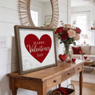 Elevate your home décor with this refined red and white Happy Valentine's Day sign, where vintage aesthetics meet contemporary design sensibility. Constructed from premium hardwood shiplap wood and finished with a natural walnut wood frame. Toe Fish Art creates quality, artisan-made wall décor with American sourced materials. Proudly Made in the USA, each sign is expertly constructed with genuine craftsmanship, heritage quality, and rustic charm.
