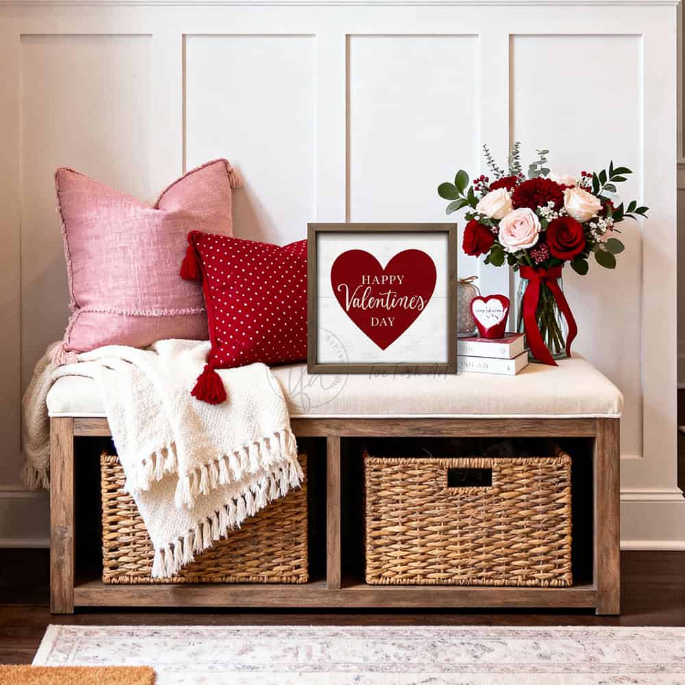 Elevate your home décor with this refined red and white Happy Valentine's Day sign, where vintage aesthetics meet contemporary design sensibility. Constructed from premium hardwood shiplap wood and finished with a natural walnut wood frame. Toe Fish Art creates quality, artisan-made wall décor with American sourced materials. Proudly Made in the USA, each sign is expertly constructed with genuine craftsmanship, heritage quality, and rustic charm.