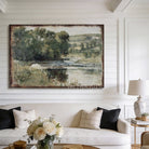 This landscape artwork by Toe Fish Art captures rural tranquility with a spring river meadow scene steeped in cottagecore tradition. The imagery balances nostalgic charm with sophisticated elegance. Available in framed canvas or weather-resistant outdoor metal in numerous sizes to fit your space. Toe Fish Art creates artisan-made wall décor using American sourced materials. Proudly Made in the USA, each sign is expertly constructed with genuine craftsmanship, heritage quality, and rustic charm.