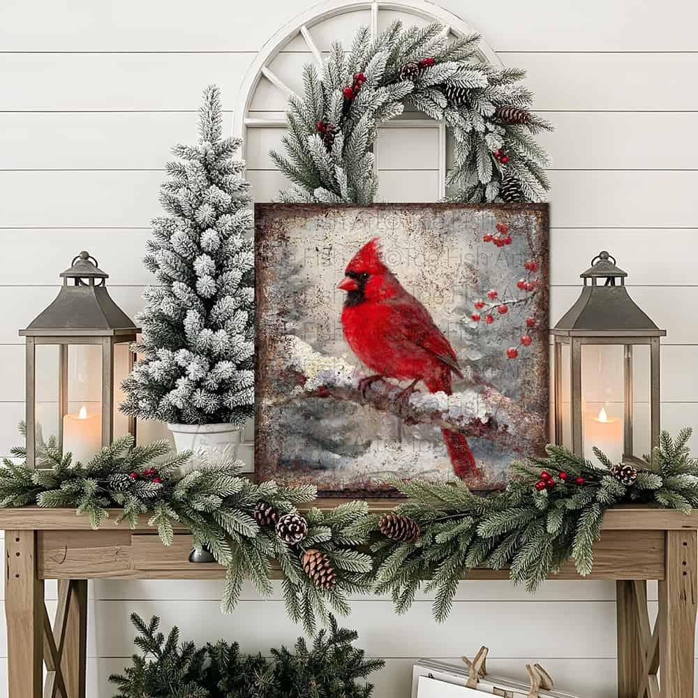 Color up your winter decor with our Vintage Cardinal Bird Wall Art, a stunning rustic cottage painting that captures the beauty of nature. Ideal for cozy cottages or modern farmhouse spaces, this artwork brings a festive spirit to any room during the winter months. Toe Fish Art creates quality, artisan-made wall décor with American sourced materials. Proudly Made in the USA, each sign is expertly constructed with genuine craftsmanship, heritage quality, and rustic charm.