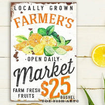 Farmers Market Colorful Citrus Canvas or Outdoor Metal Sign with color options