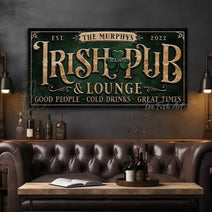 Irish Pub & Lounge Personalize-able Canvas or Metal St. Patty's Bar Decor