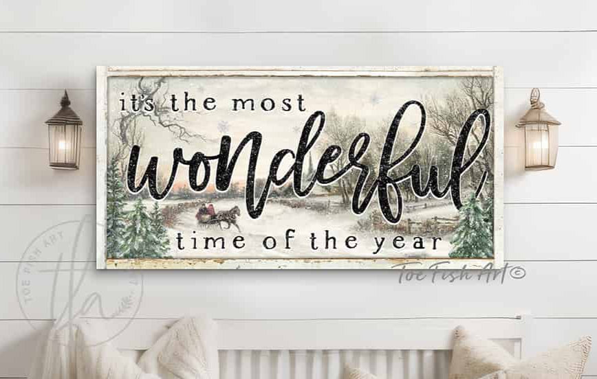 Most Wonderful Time of the Year Canvas or Outdoor Metal Sleigh Ride Scene (color options)