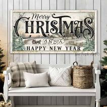 Merry Christmas Happy New Year Canvas or Metal Winter Sleigh Ride Scene (color options)