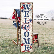 Patriotic Welcome 4th of July Canvas or Outdoor Metal Entryway Sign with Color Options