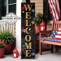 Patriotic Welcome 4th of July Canvas or Outdoor Metal Entryway Sign with Color Options