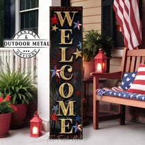 Patriotic Welcome 4th of July Canvas or Outdoor Metal Entryway Sign with Color Options