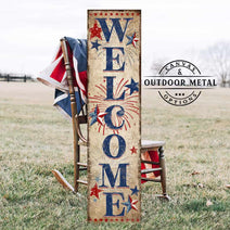 Patriotic Welcome 4th of July Canvas or Outdoor Metal Entryway Sign with Color Options