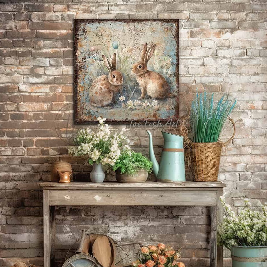 Rustic Vintage Inspired Bunny Rabbits Easter Spring Cottagecore Decor ...