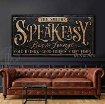 Let your space speak volumes with Toe Fish Art. This Personalized Speakeasy Bar & Lounge Sign is made for those who value exceptional artistry. This custom piece elevates bars, lounges, man caves, basement retreats, and outdoor spaces with timeless character. Choose between premium framed canvas or durable outdoor metal. Toe Fish Art makes artisan wall art with American materials. Proudly Made in the USA, each piece is expertly constructed with genuine craftsmanship, heritage quality, and rustic charm.