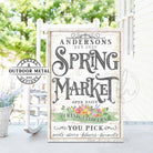 Spring Market Fresh Flowers Personalize-able Canvas or Outdoor Exterior Commercial-Grade Vertical Metal Sign handmade in the USA and built to last a lifetime by ToeFishArt. Add your family name to this beautiful vibrant colorful roses bouquet artwork for unique eye-catching curb appeal. Original, custom, personalized wall decor signs. Canvas, Wood or Metal. Rustic modern farmhouse, cottagecore, vintage, retro, industrial, Americana, primitive, country, coastal, minimalist.