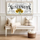 Sunflowers Personalize-able Canvas or Outdoor Exterior Commercial-Grade Metal Sign handmade in the USA and built to last a lifetime by ToeFishArt. Add your family name to this beautiful vibrant colorful sunflowers bouquet artwork for unique eye-catching curb appeal. Original, custom, personalized wall decor signs. Canvas, Wood or Metal. Rustic modern farmhouse, cottagecore, vintage, retro, industrial, Americana, primitive, country, coastal, minimalist.