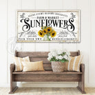 Sunflowers Personalize-able Canvas or Outdoor Exterior Commercial-Grade Metal Sign handmade in the USA and built to last a lifetime by ToeFishArt. Add your family name to this beautiful vibrant colorful sunflowers bouquet artwork for unique eye-catching curb appeal. Original, custom, personalized wall decor signs. Canvas, Wood or Metal. Rustic modern farmhouse, cottagecore, vintage, retro, industrial, Americana, primitive, country, coastal, minimalist.