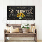 Sunflowers Personalize-able Canvas or Outdoor Exterior Commercial-Grade Metal Sign handmade in the USA and built to last a lifetime by ToeFishArt. Add your family name to this beautiful vibrant colorful sunflowers bouquet artwork for unique eye-catching curb appeal. Original, custom, personalized wall decor signs. Canvas, Wood or Metal. Rustic modern farmhouse, cottagecore, vintage, retro, industrial, Americana, primitive, country, coastal, minimalist.