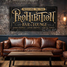 Prohibition Bar & Lounge Personalized Sign handmade by ToeFishArt. Original, custom, personalized wall decor signs. Canvas, Wood or Metal. Rustic modern farmhouse, cottagecore, vintage, retro, industrial, Americana, primitive, country, coastal, minimalist.