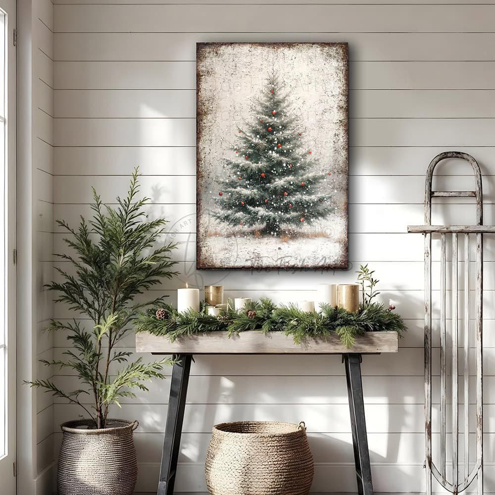 Toe Fish Art Celebrate the holiday season with this Rustic Farmhouse Christmas Wall Art, featuring a vintage pine tree design that adds timeless charm to your decor. Crafted with attention to detail, this piece is available as a durable canvas or sleek metal print, perfect for enhancing any space with warmth and festive spirit. Ideal for gifting or personal use, it complements farmhouse aesthetics while offering a classic holiday touch that lasts year after year.