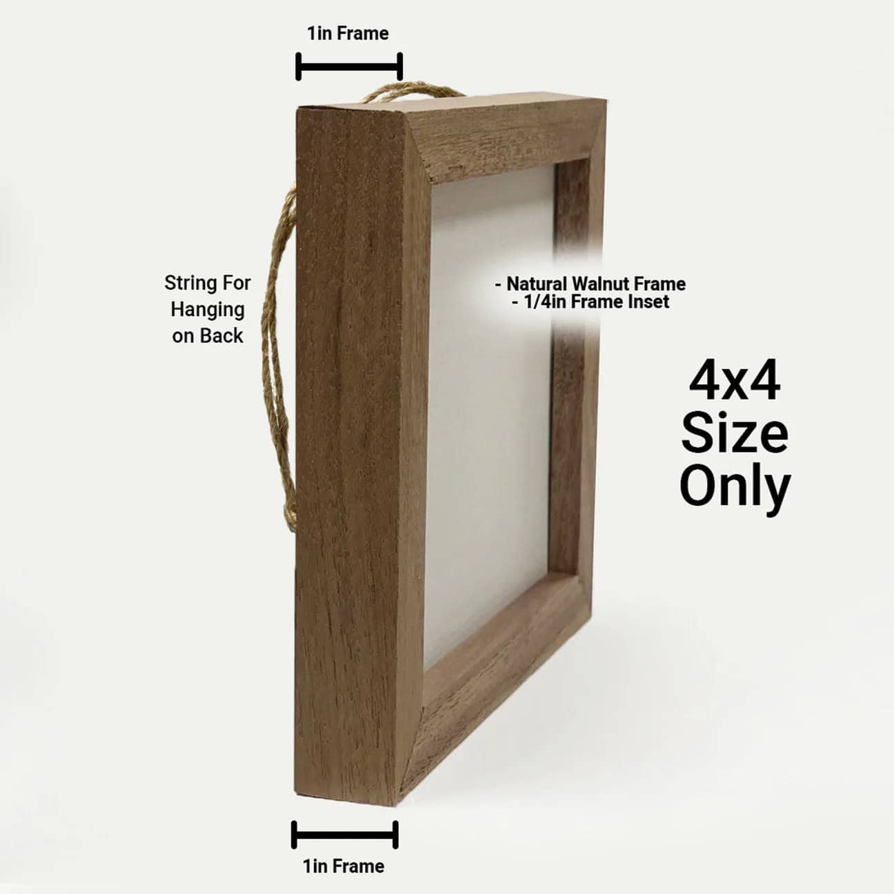 Toe Fish Art Framed Hardwood Shiplap signs and wall art - 4"x4" size only Raw wood Walnut Frame specs and details.