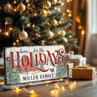Toe Fish Art's Personalized Family Christmas Sign "Home for the Holidays" | Canvas or Outdoor Metal Print | Vintage farmhouse sign. — Toe Fish Art creates quality, artisan-made wall décor with authentic, American sourced materials. Proudly Made in the USA, each sign is expertly constructed with genuine craftsmanship, heritage quality, and rustic charm. Our premium, handcrafted pieces are built to last with durable materials. Custom, personalized, timeless designs for indoor and outdoor spaces.