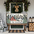 Toe Fish Art's Personalized Family Christmas Sign "Home for the Holidays" | Canvas or Outdoor Metal Print | Vintage farmhouse sign. — Toe Fish Art creates quality, artisan-made wall décor with authentic, American sourced materials. Proudly Made in the USA, each sign is expertly constructed with genuine craftsmanship, heritage quality, and rustic charm. Our premium, handcrafted pieces are built to last with durable materials. Custom, personalized, timeless designs for indoor and outdoor spaces.